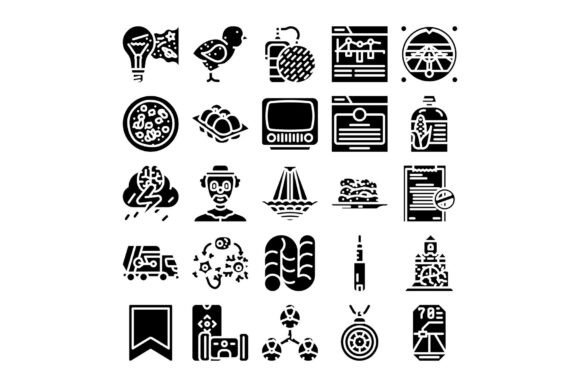 Black and White Icon Set Pictogram Glyph