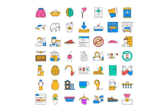 Diverse Collection of Items Flat Line Ic