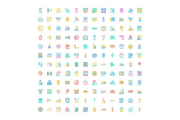 Diverse Colorful Line Art Icon Set Creat