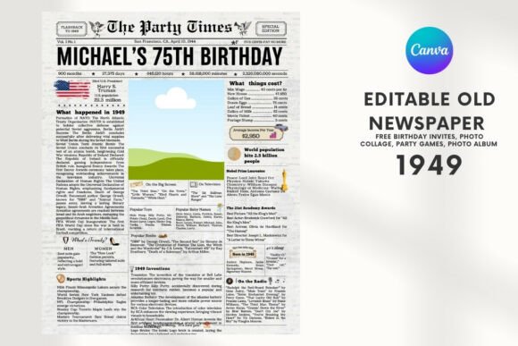 EDITABLE 1949 Birthday Vintage Newspaper: A Thoughtful, Customizable Way to Celebrate Milestones