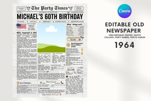 EDITABLE 1964 Birthday Vintage Newspaper