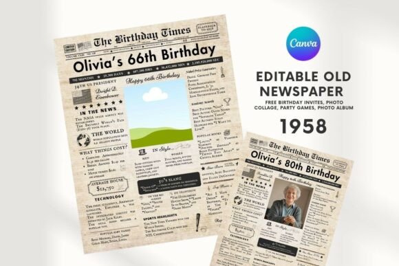 EDITABLE 66 Birthday Newspaper