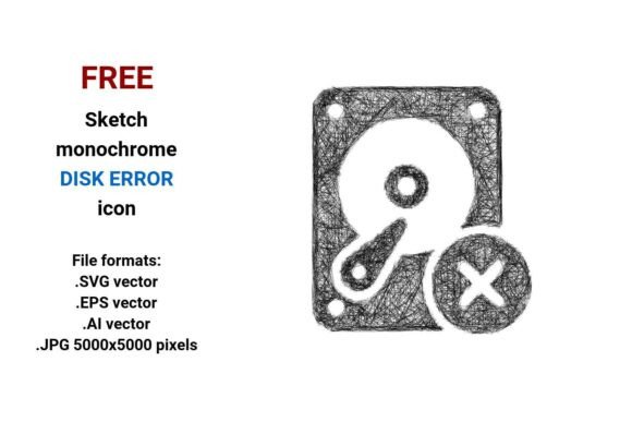FREE Sketch Disk Error Icon: Minimal, Scalable & Ready for Any Project