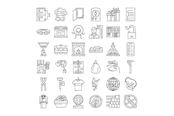 Icons Collection Line Art Depicting Tech
