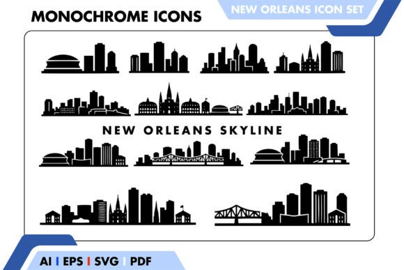 New Orleans Skyline Icon Set: Minimalist City Silhouettes for Real-World Design