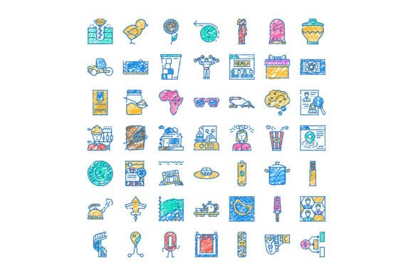 Sketch Icons Collecting Diverse Symbols