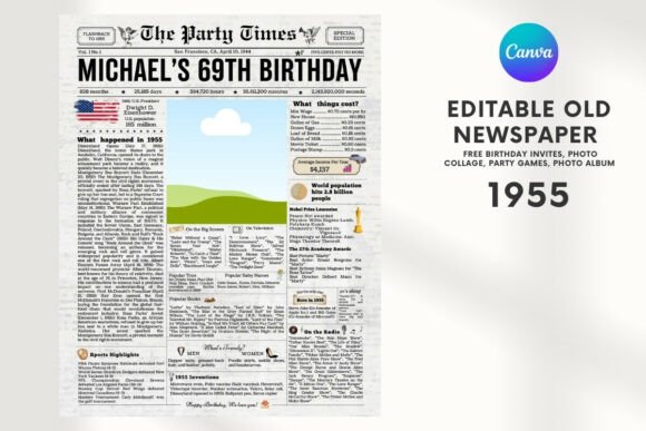 Turn 69 Into a Story Worth Reprinting: The Magic of an EDITABLE 69th Birthday Vintage Newspaper Template